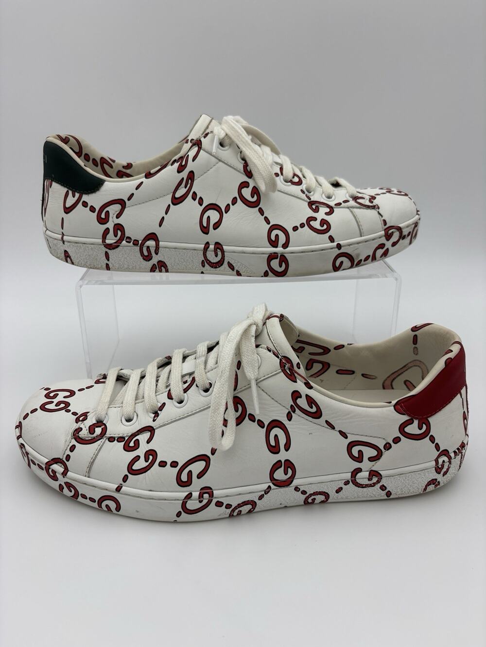 Gucci Ace Sneakers White Red GG Logo Print Womens Size 11 / Mens 7 / EU 41